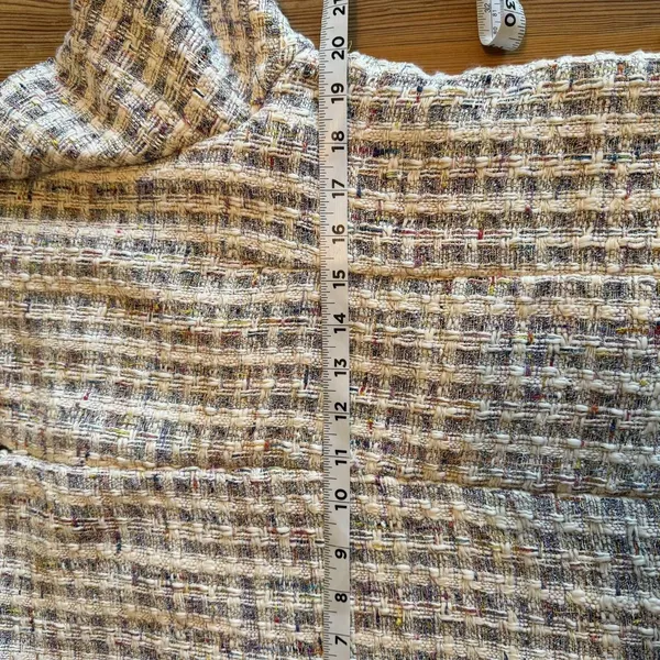 POL Tweed Dress LG White Colorful Plaid Fringe Button Detail Business Dressy‎ - Image 12