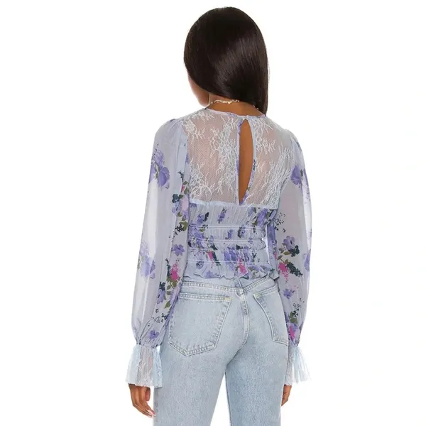 Free People Daphne Floral Lace Blouse In Silver Blue Combo NWT XS - Image 2