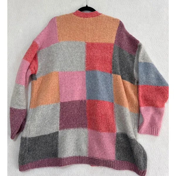Easel Los Angeles Patchwork Open Front Cardigan Multicolor Oversized Sweater S - Image 7