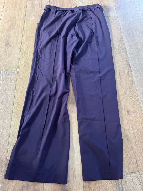 Wide-Leg Paperbag Waist Pants - Plum - Image 2