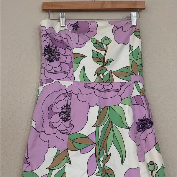 Ann Taylor Loft Strapless Purple And White Floral Midi Dress - Image 3