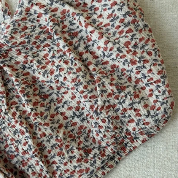 Altar'd State Floral Smocked Crop Top Red Blue Ditsy Print Tie Strap‎ XS - Image 5