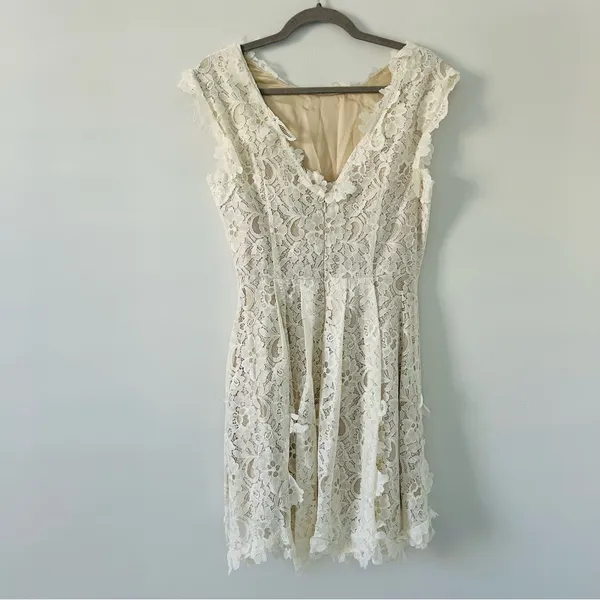 ASOS Off White All Lace Floral Appliqué Cap Sleeve A Line V Back Mini Dress 8 - Image 2