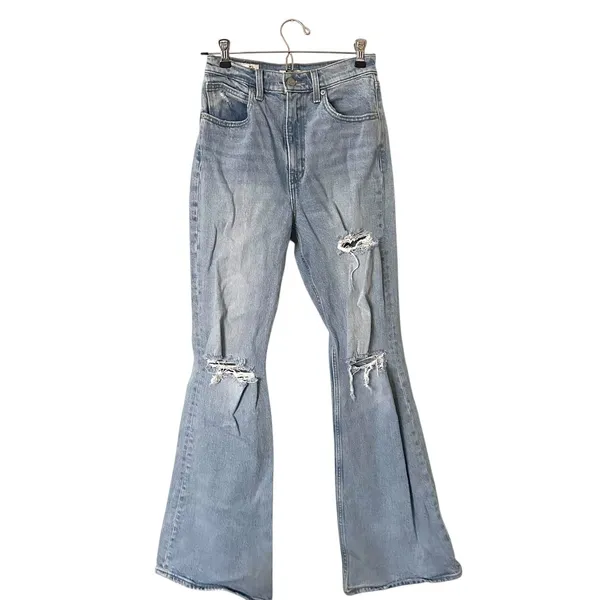 LEVIS 70s High Rise Flare Distressed‎ Denim You and I Wash Sz 25 - Image 2