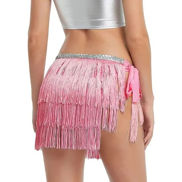 New Womens Fringe Tassel Embellished Tie Skirt Flapper Costume Coverup One Size - Image 2