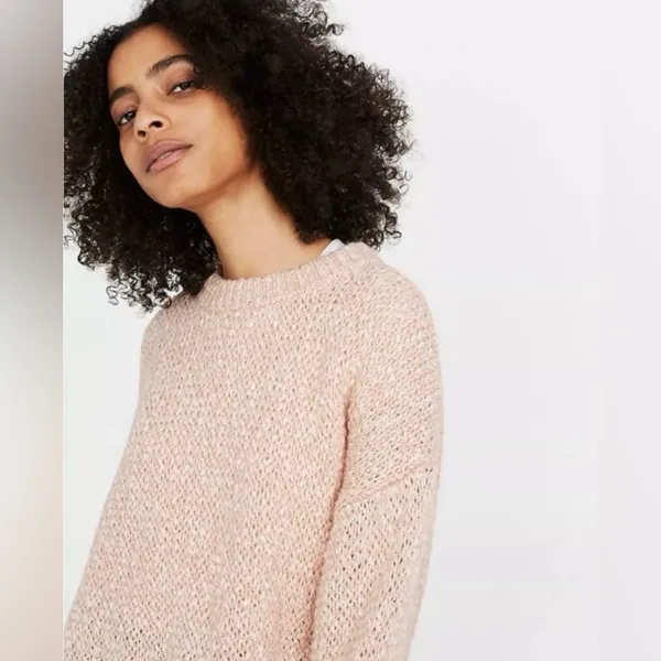 Madewell Light Pink Cotton Wool & Alpaca Blend Crewneck Oversized Baez Sweater - Image 3
