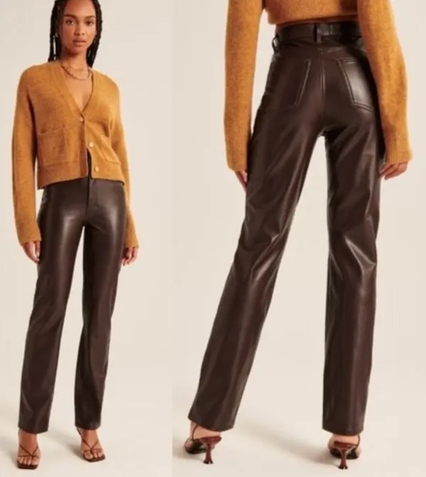 Abercrombie & Fitch The 90s Straight Ultra High Rise Brown Leather - Image 3