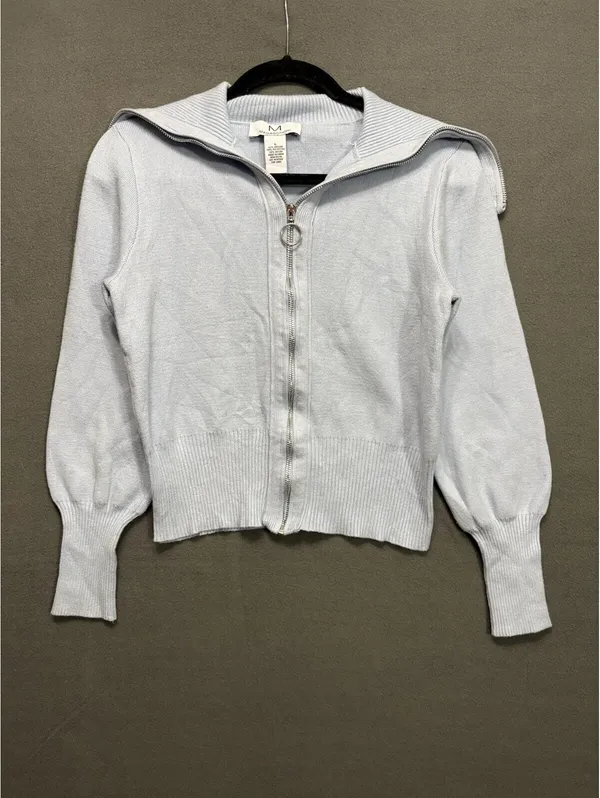 Magaschoni Size L Light Blue Zip Front Cardigan Sweater - Image 5