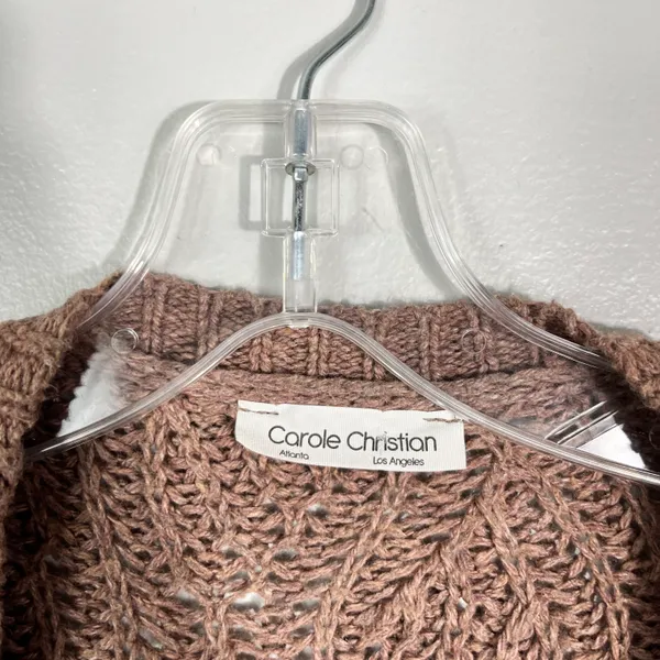 Carole Christian Tan Brown Open Knit Open Front Relaxed Fit Cardigan Minimal XL - Image 3