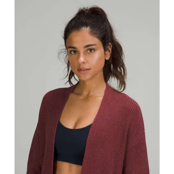 Lululemon Cashlu Long Open Cardigan Sweater Wrap Burgundy Wine Medium Large - Image 6