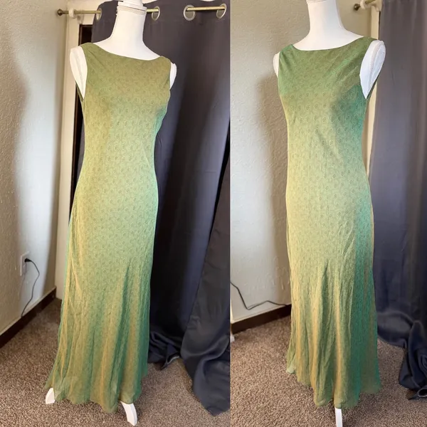 Vintage Tessuto Floral Fairycore Maxi Dress Women Medium Iridescent Green - Image 9