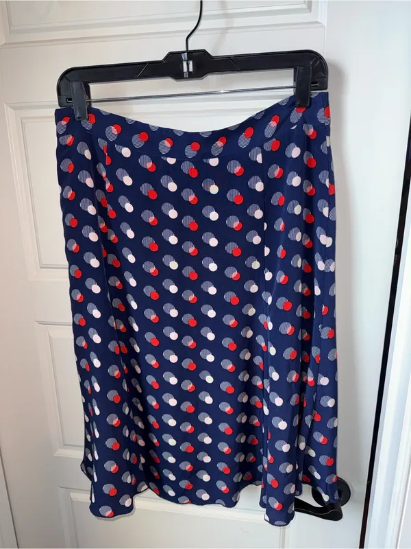 Kate Spade Navy Polka Dot A-Line Skirt Silk with Red and Pink Accents Size 10 - Image 4