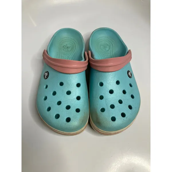 Crocs Crocband Clogs Women Size 8 Blue Pink Fair Sporty Slip On Sandals - Image 2