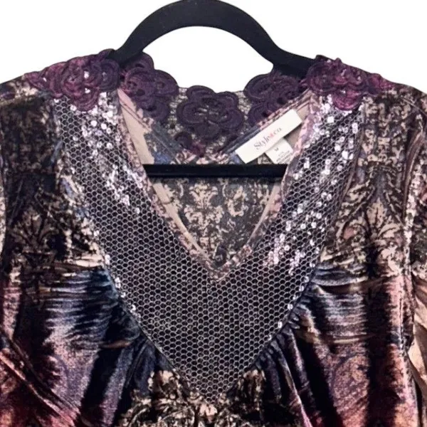 Style & Co Vintage Whimsigoth‎ Velvet Blouse Purple Medium - Image 3