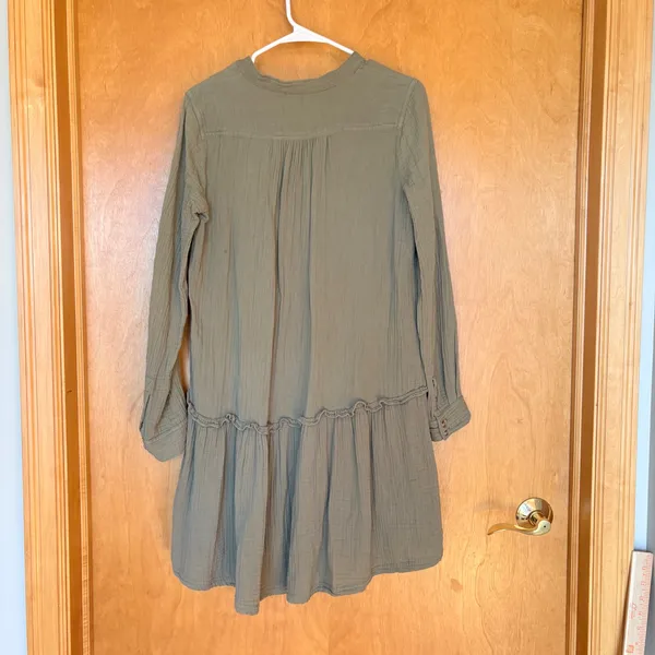 Maeve by Anthropologie‎ Olive Green Gauze Ruffle Tunic Dress Shirt Size 2 - Image 2
