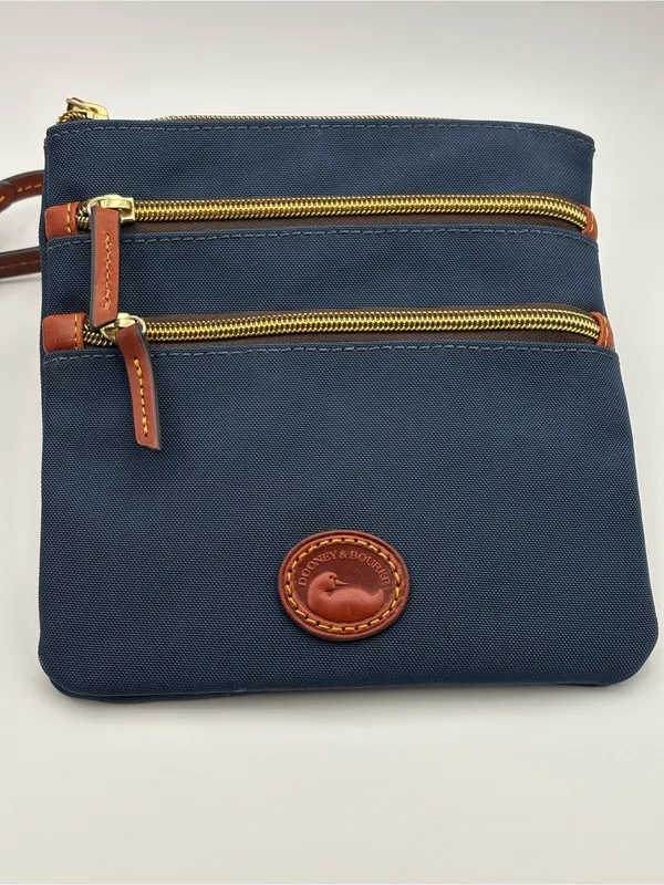 Dooney & Bourke‎ Triple Zip Navy Crossbody with Brown Leather Trim - Image 8