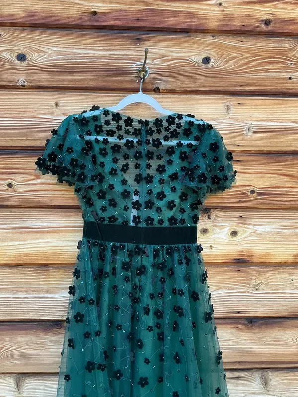 NWT MAC DUGGAL Green Embellished Butterfly Sleeve Velvet Hem Midi Dress Size 2 - Image 11