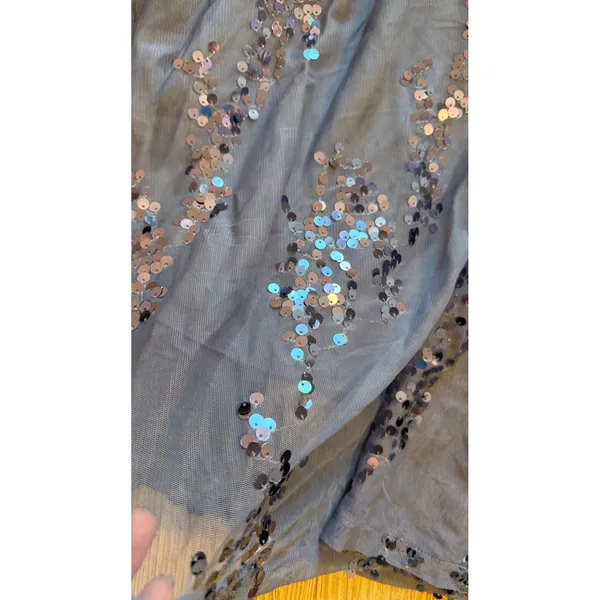 Pinup Fashion Blue Sequin Mesh Maxi Dress Plus Size 18W Flutter Sleeve V-Neck - Image 10