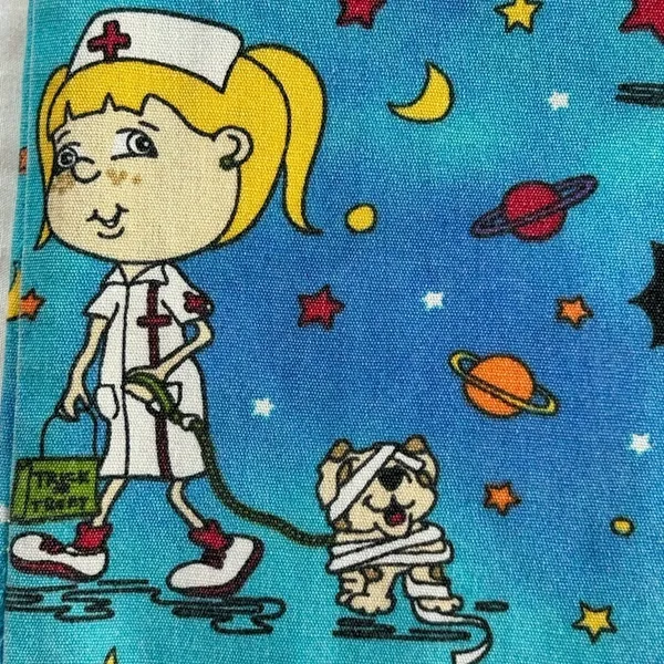 Vtg 90s Eureekas Castle Halloween Scrub Top small Cute Cartoon Teal Blue Nurse - Image 5