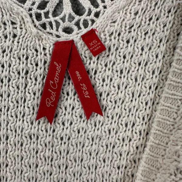 Red Camel Crochet Knit Sleeveless Open Top Women's X-Small Beige Boho Y2k - Image 3
