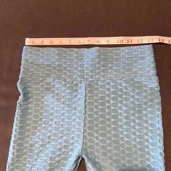 Women’s Leggings/High Waisted Yoga Pants Textured Blue Fabric Size L NEW - Image 4