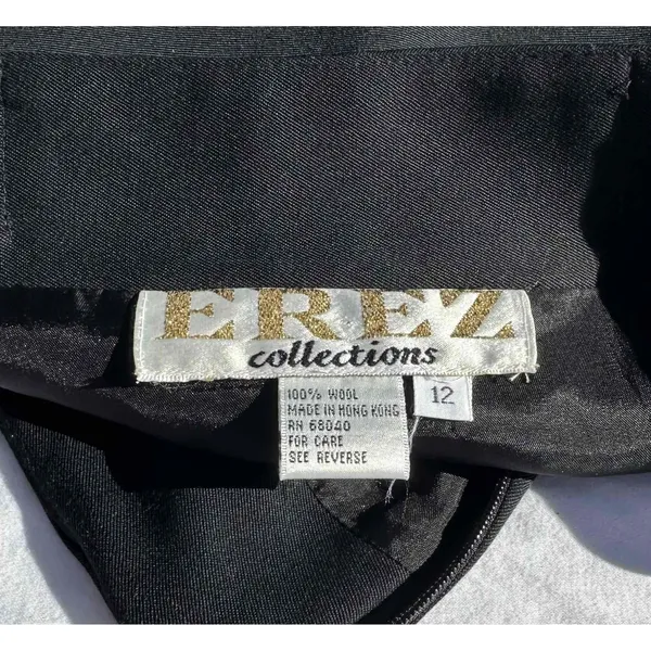 Erez Collections Midi Bedazzled Skirt 100% Wool Gold Studs Slits Black Women's S - Image 13