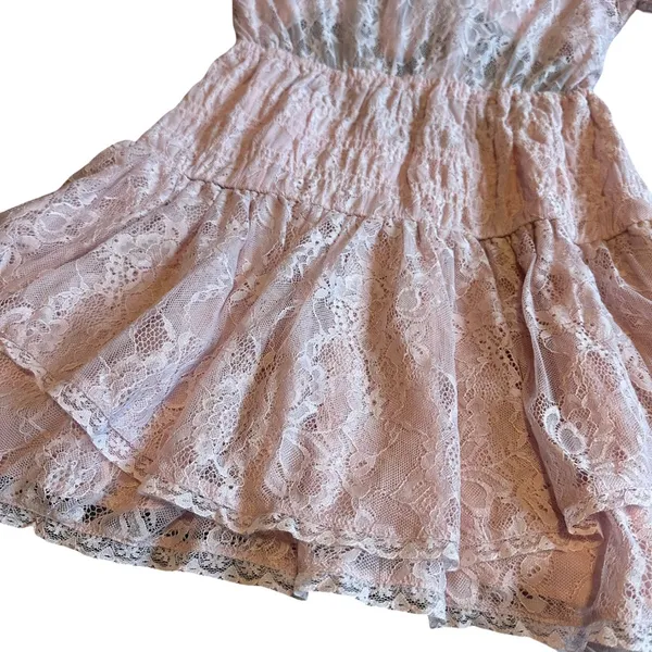 Free People Lala Dawn Rose Pink Lace Mini Dress Cutout Tie Front Size Large NWT - Image 8