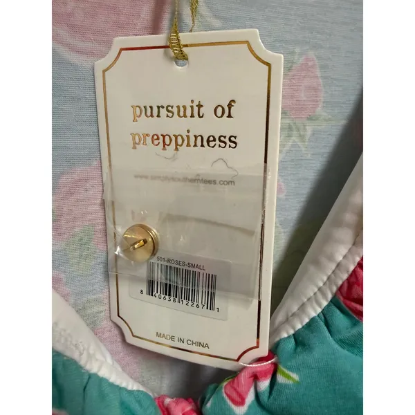 Simply Southern Pursuit of Preppiness Roses Dress Small NWT Teal Pink Ruffle - Image 6