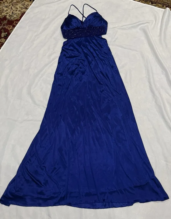 B. Darlin Royal Blue Formal Gown Size 1/2 Junior Prom Dress Side Cutout Ruched - Image 3