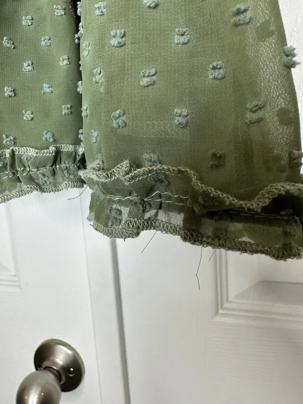 Trixxi Sage Green Swiss Dot Smocked Mini Dress Size Small Boho Cottagecore - Image 3
