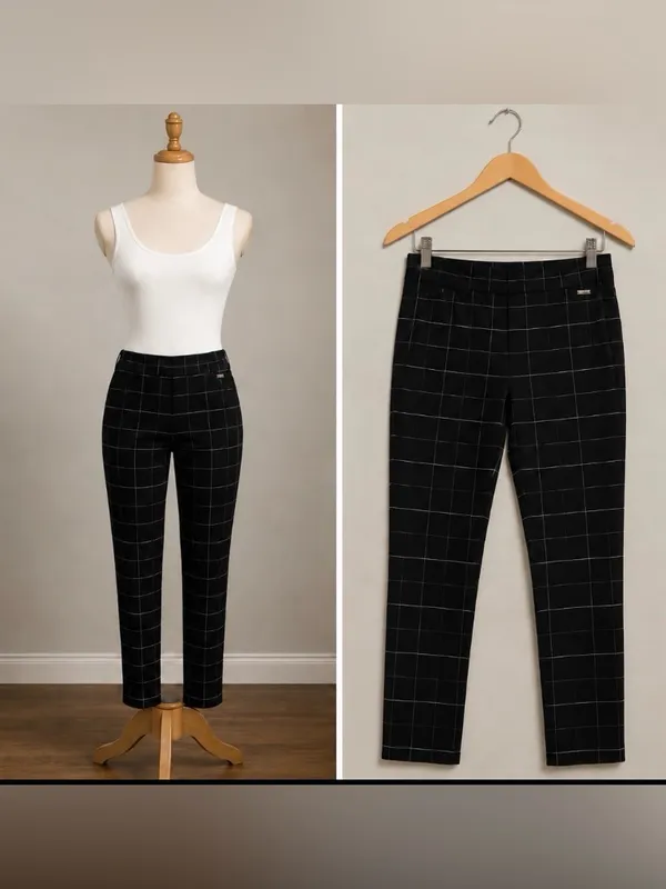 Calvin Klein Black Windowpane Plaid Slim Ankle Pants Size 8 Career Office - Image 3