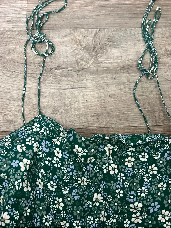 Reformation Agean Mini Dress Green Floral Print Tie Strap Shoulders Size 4 - Image 6