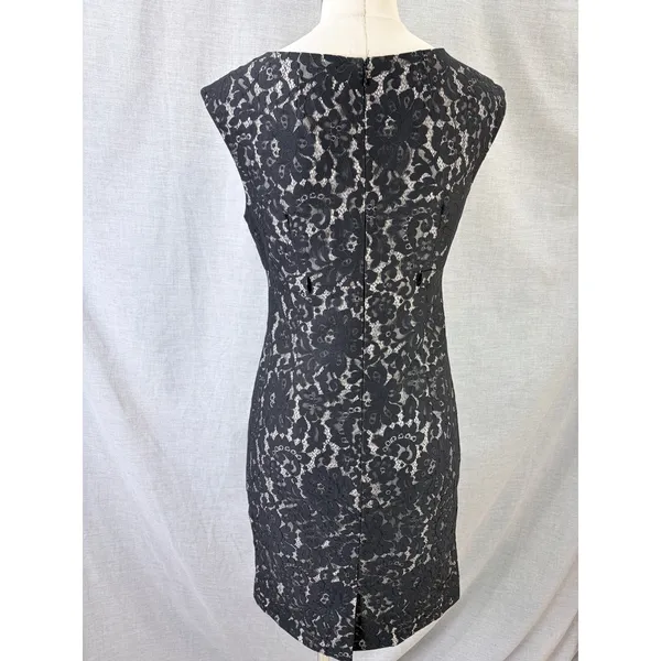 Calvin Klein Women Black Floral Lace Sleeveless Sheath Dress 6 Cocktail LBD‎ - Image 3