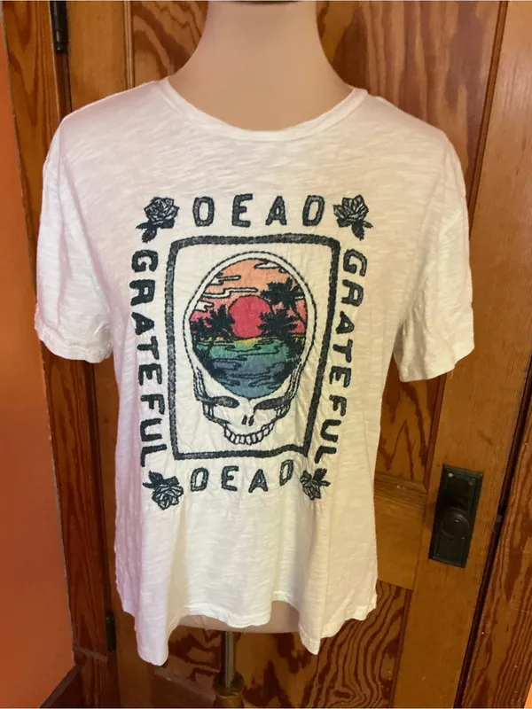 Grateful Dead Lucky Brand Embroidered Steal Your Face T Shirt Medium Cotton - Image 6