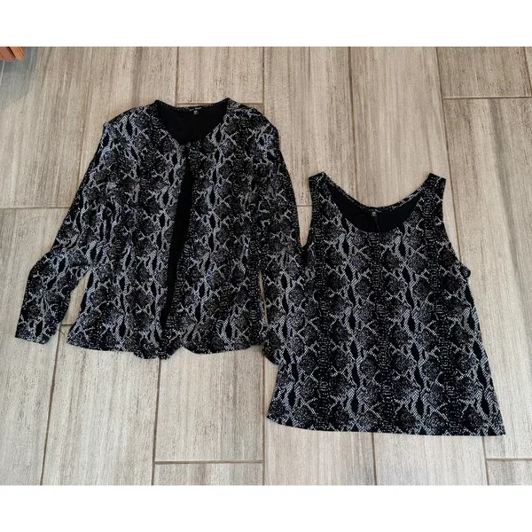Blu Sage Two Piece Cardigan Tank Set Black Sparkle Silver Snake Print Womens XL - Image 11