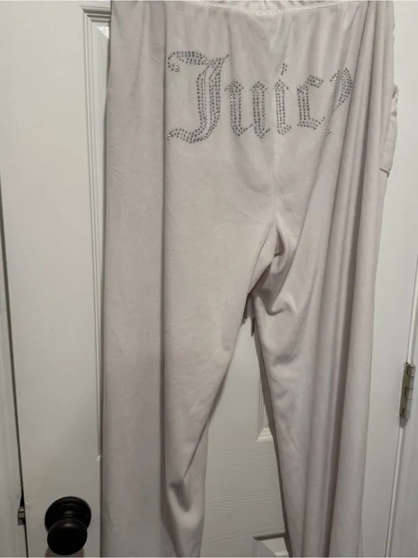 Juicy Couture Ivory Velour Rhinestone Wide Leg Sleep Pants XL Y2K - Image 6