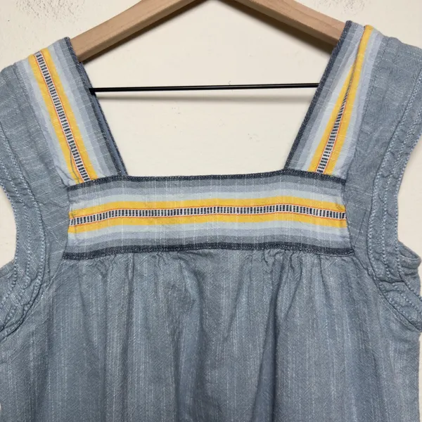 Faherty Women 100% Cotton Hailee Dress XS Blue‎ Striped Square Neck Prairie - Image 3