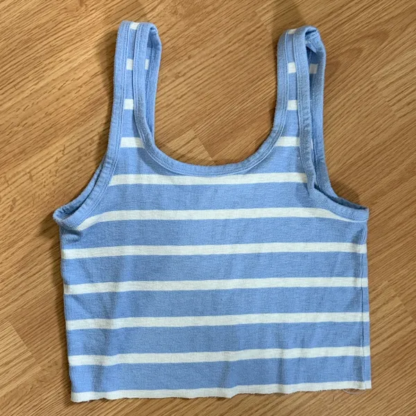 Aerie Light Blue and White Striped Crop Top - Image 3