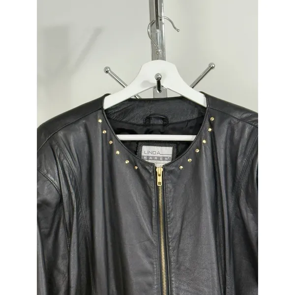 Vintage Women’s Black Leather Jacket Lace Up Studded Biker Y2K Punk Goth Size S - Image 5