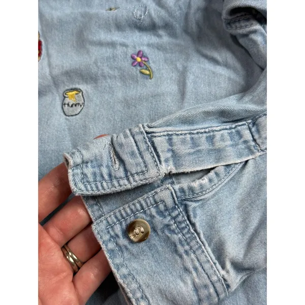Winnie the Pooh Disney Store Vintage Embroidered Denim Shirt Sz M Hunny Pot - Image 10