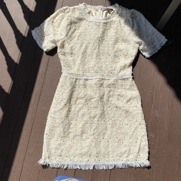 Lulus Truly Dazzled Cream Pearl Tweed Mini Dress - Image 4