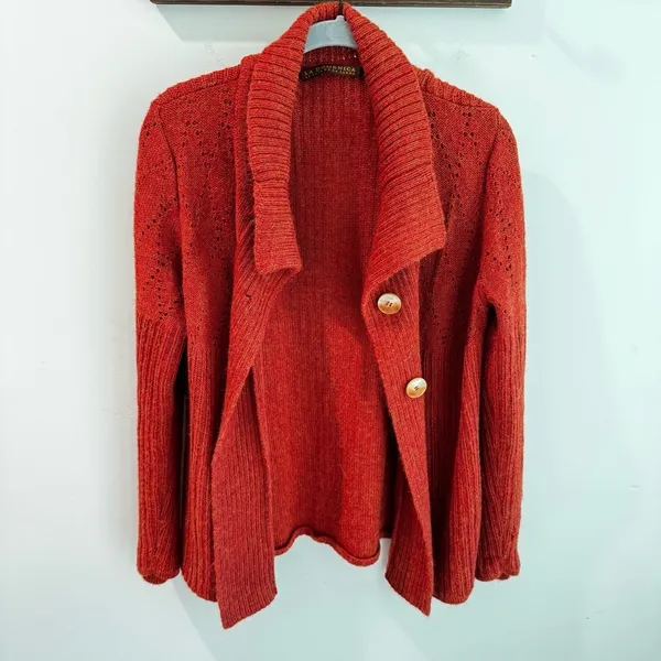 La Domenica La Casa De La Llama 100% Baby Llama‎ Burnt Orange Cardigan Sweater L - Image 3