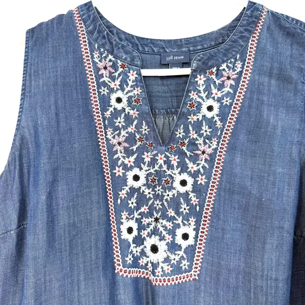J.Jill Denim Size Large Sleeveless Blouse‎ Top Tank Shirt Embroidered Lyocell - Image 3