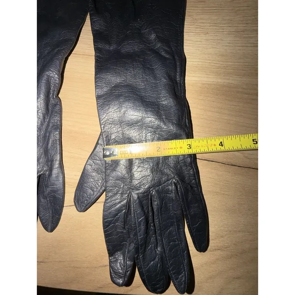 Vtg Long Gloves Black Leather Women's Sz 7 Made In Italy‎ Unmarked J - Image 3