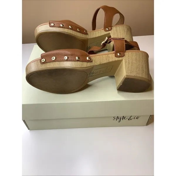 Style & Co Size 6 Anddreas Platform Block-Heel Sandals, Brown, Women, Preloved - Image 6