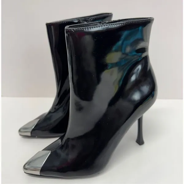 INC International Concepts Boots Size 5 Black Patent Pointed Toe Stiletto‎ Heels - Image 3