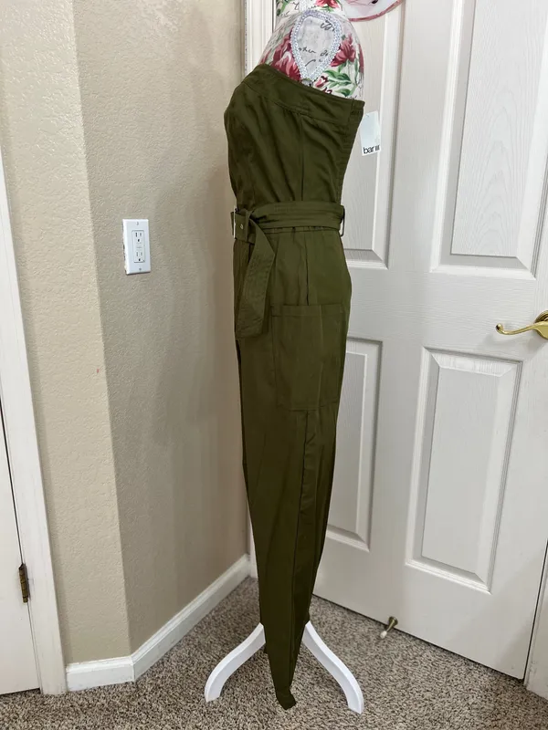 NWT Bar III Strapless Belted Utility Jumpsuit Olive Green Size Small - Image 5