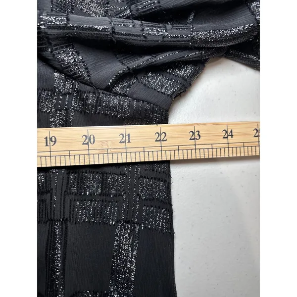 Calvin Klein Metallic Windowpane Trapeze Dress | Black | Size 16 | Sheer Sleeve - Image 9