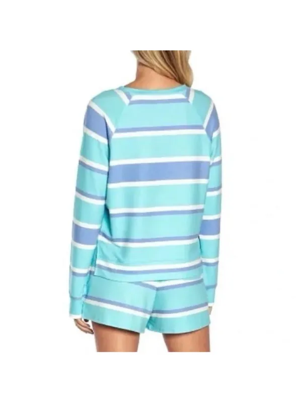 Wildfox 2-Piece Lounge Set - Striped Blue Aqua White Sweatshirt & Shorts Medium - Image 6