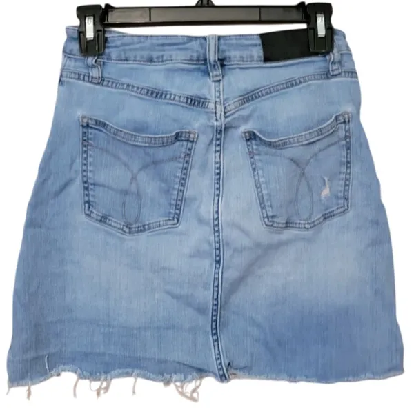 Calvin Klein Jeans Distressed Denim Mini Skirt‎ Coastal Cowgirl Western Festival Retro 90s Size 27 - Image 2